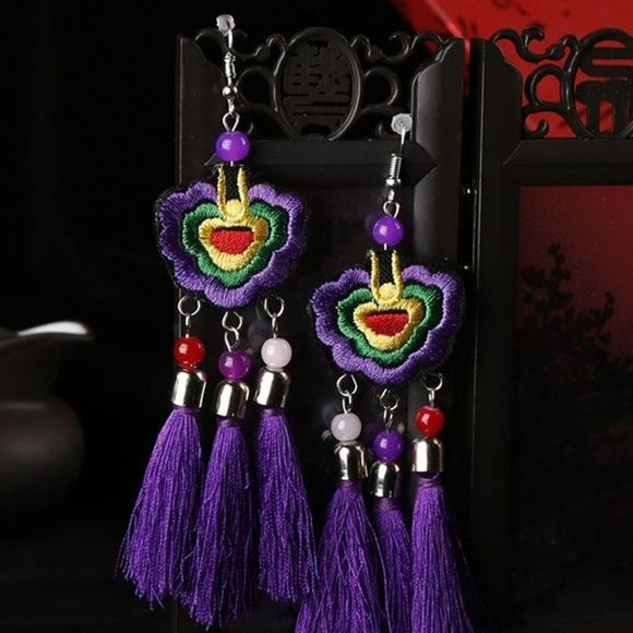 Embroidered Boho Dangle Earrings Tassels | Women Retro Vintage Handmade #1205 - Picture 3 of 3